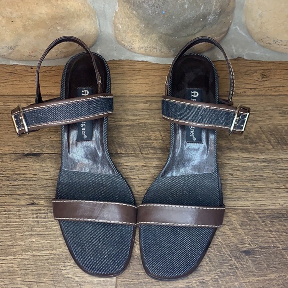 Etienne Aigner denim and leather heeled sandal - Picture 3 of 5